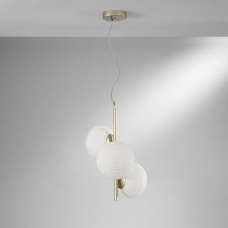Luce-Ambiente-Design L&aacute;mpara De Techo En Metal Dorado 3 Luces De Vidrio Blanco Para Sala Ripple