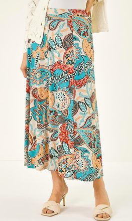 Roman Paisley Print Midi Skirt