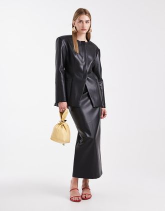 Asos Gonna longuette sartoriale nera in pelle sintetica-Nero