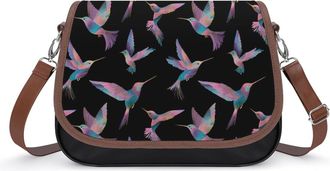 Generic Colorful Hummingbirds Pattern Crossbody Bag Womens Handbag PU Message Bags Shoulder Purse with Adjustable Strap