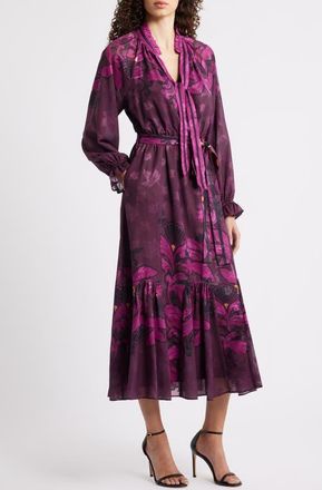 Ciebon Natalie Metallic Mixed Print Long Sleeve Dress in Burgundy Multi at Nordstrom, Size X-Small