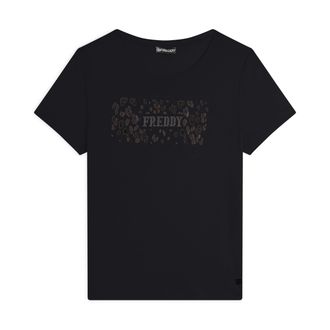Freddy T-shirt donna in jersey di viscosa con stampa oro rosa