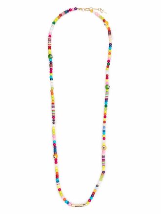 Palm Angels long Logo Rainbow beaded necklace - men - Plastic - One Size - Pink