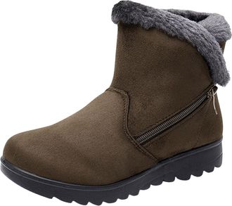 Generic Womens Winter Boots Faux Fur Warm Shoes Round Toe Stylish Thermal Ladies Flats Comfortable Slip On Outdoor Ankle Boots Snow Boot Sports Walking