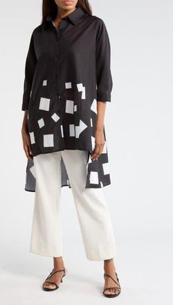 Patrizia Luca Border Print High-Low Boxy Top in Black at Nordstrom Rack, Size Small/medium