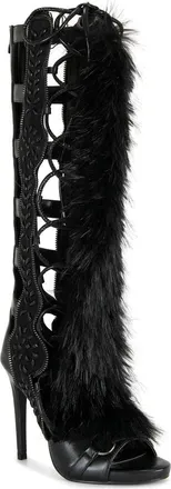 Azalea Wang Shaine Open Toe Boot in Black at Nordstrom, Size 6.5