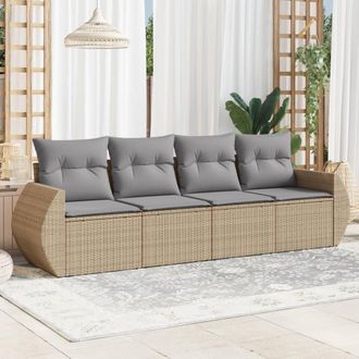 vidaXL Juego De Sof&aacute;s Jard&iacute;n Con Cojines 4 Pzas Rat&aacute;n Sint&eacute;tico Beige Vidaxl