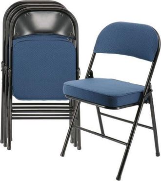 Elama 4 Piece Metal Folding Chair with 2.2 Inch Padded Seats in Dark Blue at Nordstrom
