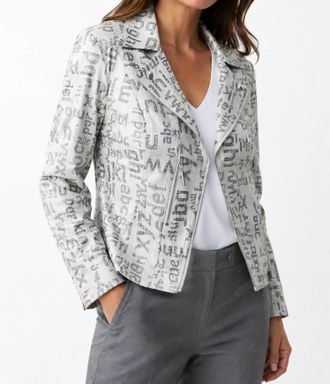 Joseph Ribkoff Alphabet Printed Moto Jacket In Champagne/black