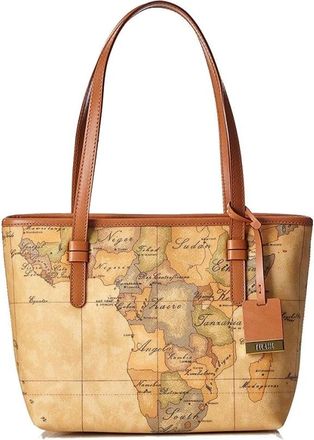 Alviero Martini 1A Classe Geo Print Leren Trim Winkel Tas - Dames - Shoppers - Beige - ONE Size - Leer - Tassen