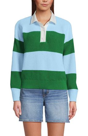 Lands End Drifter Rugby with Woven Collar Sweater in True Green/soft Ice Blue Rugby at Nordstrom, Size X-Small P