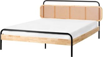 Beliani Cama Con Somier Moderna Cabecero Trenza Vienesa Madera De Caucho Marr&oacute;n Claro 160 X 200 Cm Boussicourt
