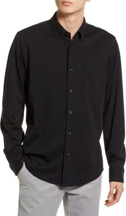 Nordstrom Trim Fit Knit Button-Down Shirt in Black Jacquard at Nordstrom, Size X-Large