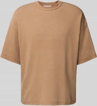 Review Oversized T-Shirt mit geripptem Rundhalsausschnitt in Mud, Gr&ouml;&szlig;e S