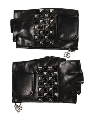 Dolce & Gabbana Black Leather Studded Fingerless Hand Mitten Men Mens Gloves