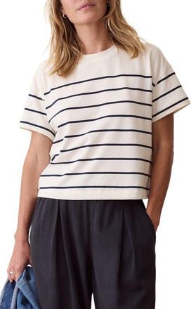 Marine Layer Miracle Jersey Striped Crewneck T-Shirt in Antique White And Navy Stripe at Nordstrom, Size X-Large