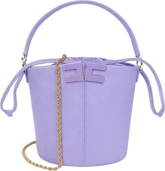 Elisabetta Franchi Bucket Bag met Logo Detail - Dames - Schoudertassen - Paars - ONE Size - Katoen - Tassen