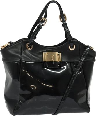 Ferragamo Vala Handbag Patent Leather Black Patent_Leather Handbag (Pre-Owned)
