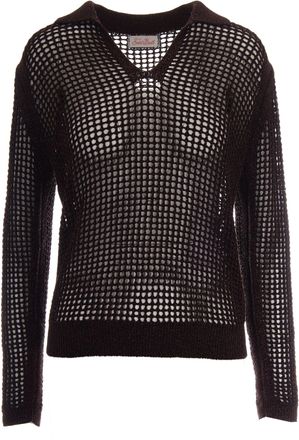 MC2 Saint Barth Loosely Knit Mesh Sweater with Open Collar and Lurex Detail
