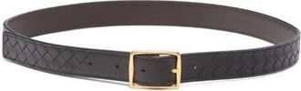 Bottega Veneta Reverso Intrecciato Reversible Leather Belt in Black/Fondant at Nordstrom, Size 100