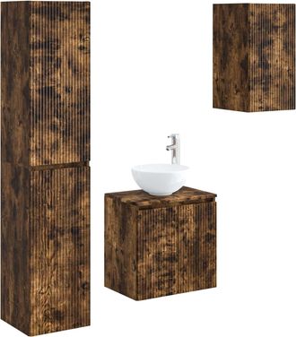 vidaXL Juego De Muebles De Ba&ntilde;o 3 Uds. Roble Ahumado Vidaxl
