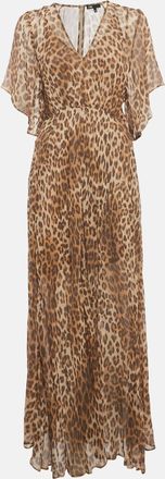 Maje Brown Leopard Pink Chiffon Maxi Dress