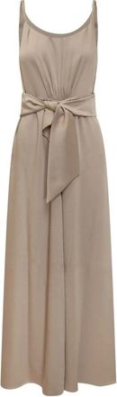 Emporio Armani Crepe Twill Jurk met Ceintuur - Dames - Maxi kleedjes - Beige - L - Polyester - Kleedjes