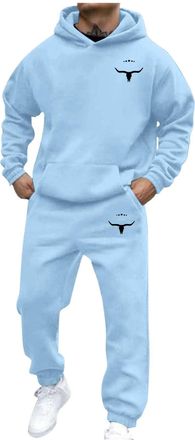 Generic Tracksuit Mens Full Set 2 Piece Letter Print Hooded Sweatshirt and Jogger Bottoms Sets Trendy Sports Outfit Drawstring Hoodie Sweatpant Fleece Maching