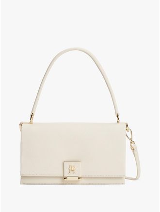 Tommy Hilfiger Womens Monogram Flap-Closure Crossbody Bag - Beige