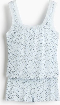 H&M Gerippter Pyjama mit Spitzenborte - Blue