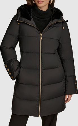 DKNY Water Resistant Hooded Down Puffer Coat in Black at Nordstrom, Size X-Small