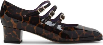 Carel Brown Leopard Kina Mary Jane Patent Leather Pumps-Donna