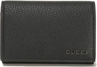 Gucci Pre-owned Wallets, male, Black, Size: ONE SIZE Pre-owned Logo Flap Card Holder Grained Calf Leather Card Case Limited