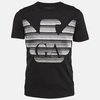 Emporio Armani Black Embroidered Logo Cotton Knit T-Shirt