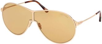 Tom Ford Sunglasses Aviator Full Rim, Shiny Deep Gold Frame And Brown Lens Ft117430E