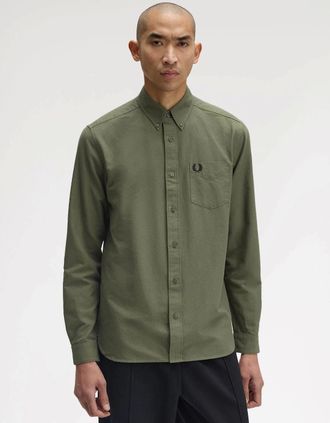 Fred Perry Mens Fred Perry Mens Long Sleeve Oxford Shirt - Laurel Wreath Green X21 - Tan - Size: 42/Regular