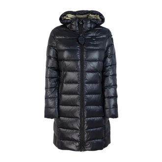 Blauer Parkas, female, Black, Size: XS Black Hooded Coat with Check Pattern