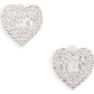 Nordstrom Rack Cubic Zirconia Heart Stud Earrings in Clear- Silver at Nordstrom Rack