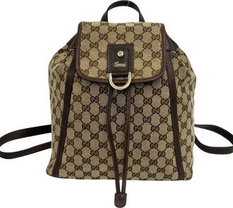 Gucci Brown Canvas Leather Backpack (Pre-Owned)