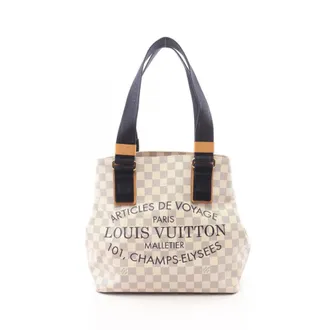 Louis Vuitton Damier Azur Navy White Coated Canvas Suede Handbag Tote Bag (Pre-Owned)