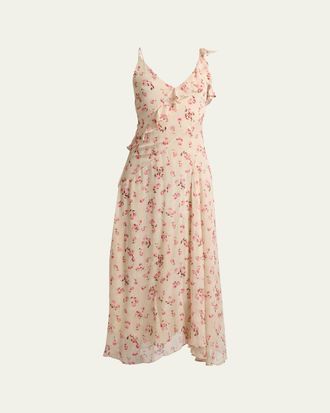 Isabel Marant Luxie Floral-Print Asymmetric Godet Sleeveless Midi Dress