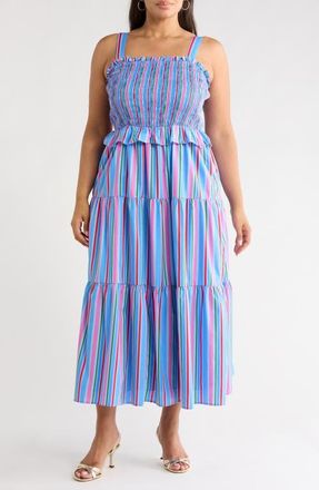 Sugarlips Jaimie Stripe Smocked Sleeveless Maxi Dress in Pink-Blue-Grn at Nordstrom, Size 1 X