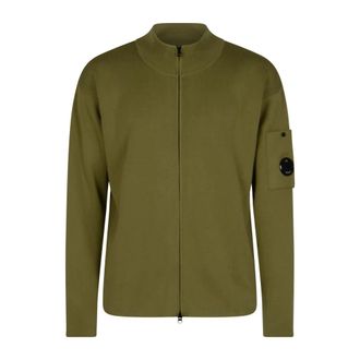 C.P. Company Cardigans, male, Green, Size: 2XL Cotton Sea Island Zipped Lens Cardigan