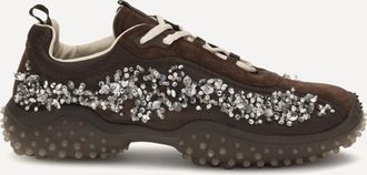 Miu Miu Suede and technical fabric Sneakers with crystals Female 37
