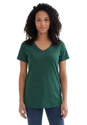 Roaman's Plus Size Cotton Ultimate V-Neck Tee in Emerald Green Painted Dot at Nordstrom, Size 5X