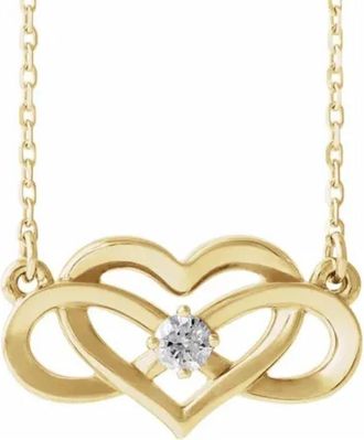 Pompeii3 14k Yellow Gold Solitaire Heart Shaped Infinity Pendant 18 Necklace