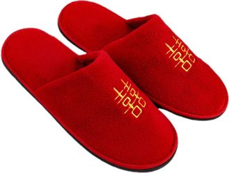 Frcolor Red Coral Velvet Wedding Slippers Non-skid Indoor Shoes for Brides Bridesmaids Lightweight Home Slippers with Traditional Double