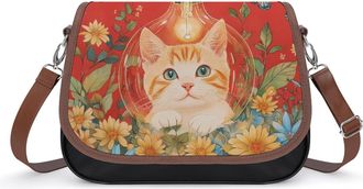 Generic Light Bulb Cat Flowers Butterflies Leather Crossbody Bags for Women Messenger Handbag Purse Shoulder Bag