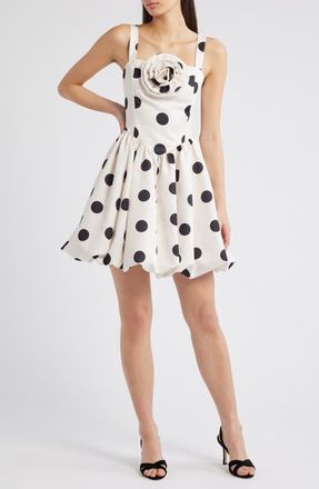 Julia Jordan Polka Dot Rosette Detail Cocktail Minidress in Ivory/Black at Nordstrom, Size 18