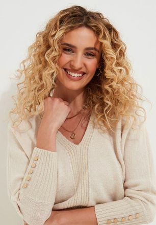 Joe Browns V Neck Shimmer Pullover Sweater in Cream at Nordstrom, Size 1X